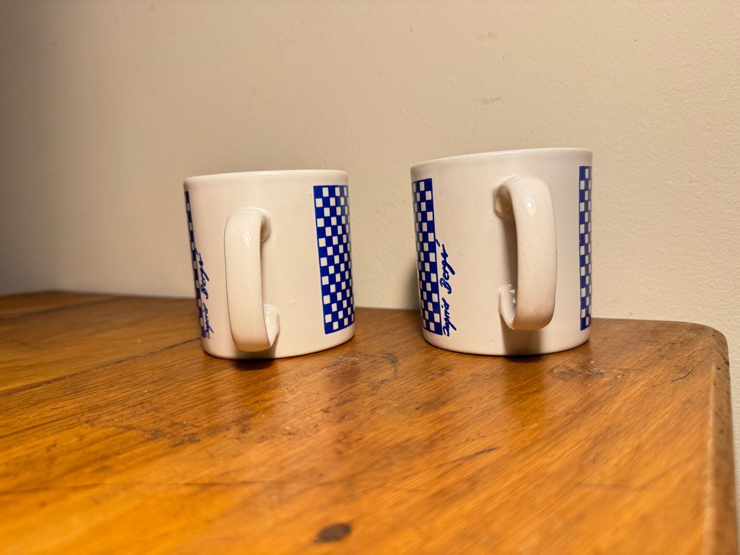 Vintage 1980's Ingrid Berger Mug FPC Blue & White Check Ceramic Coffee / Tea | Retro | Made in England |