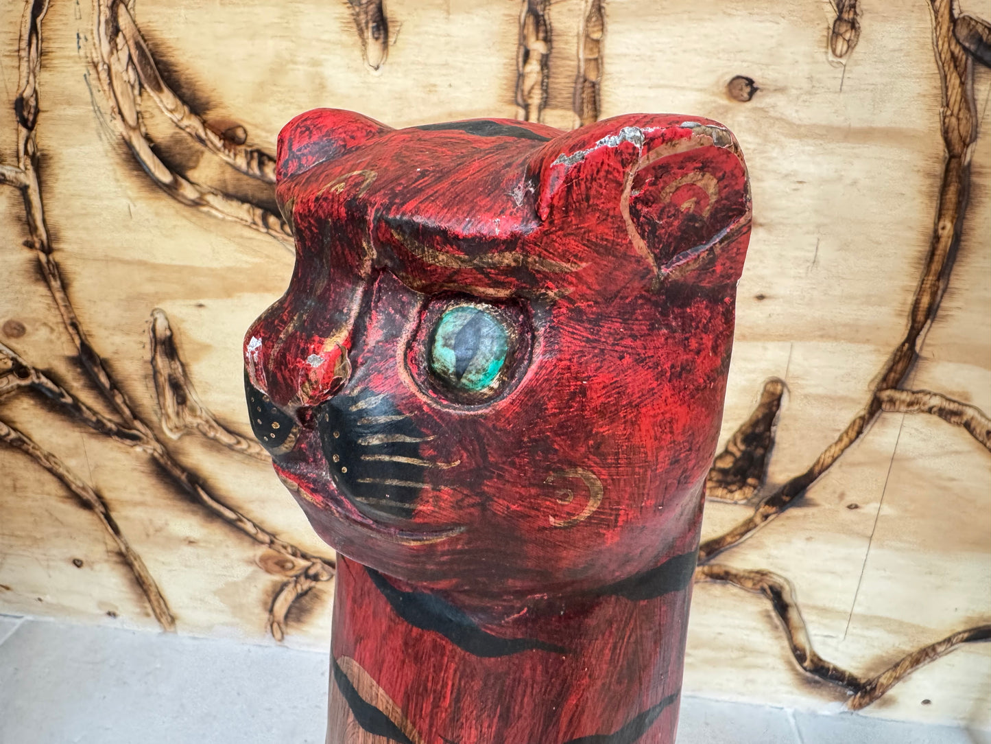 Large Wooden Hand Carved Cat | Folk Art |Vintage Retro | Decor | Quirky Unique |