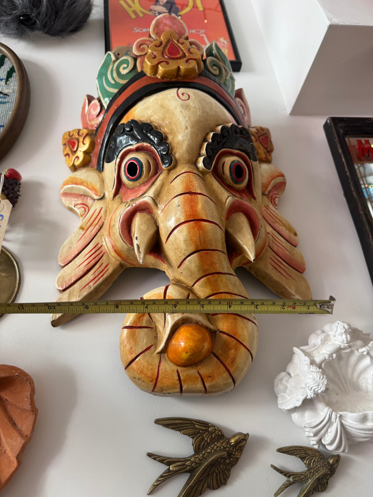 Ganesh Hand Carved Hand Painted Large Wood Wall Hanging | Vintage Quirky Unique | Spiritual Folk Art | Elephant