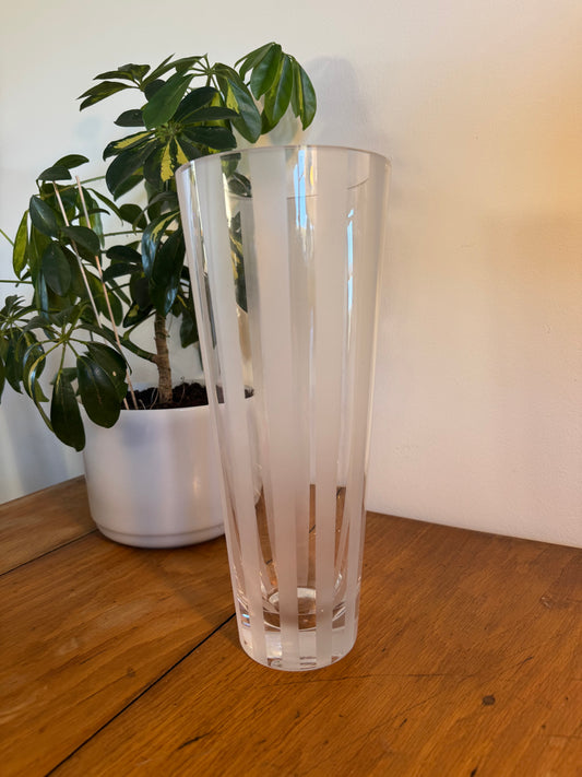 Clear Frosted Stripe Glass Vase | Vintage Retro |