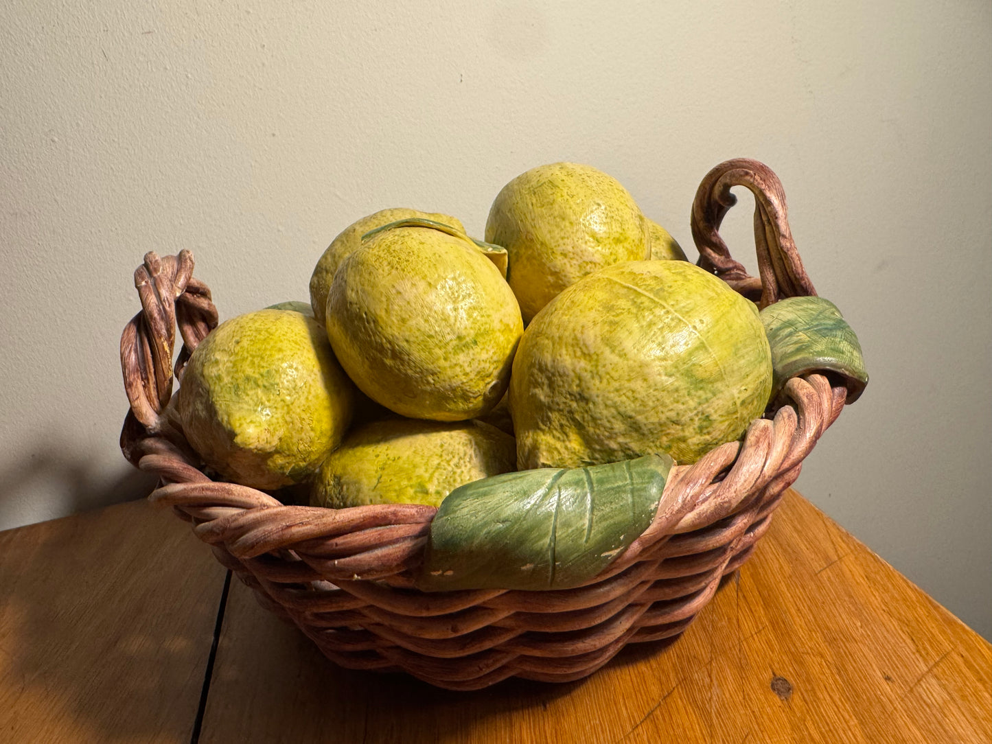 Ceramic Lemon Basket Handmade Portugal Signed Alcobaca Lifesize | Vintage Retro Decor |