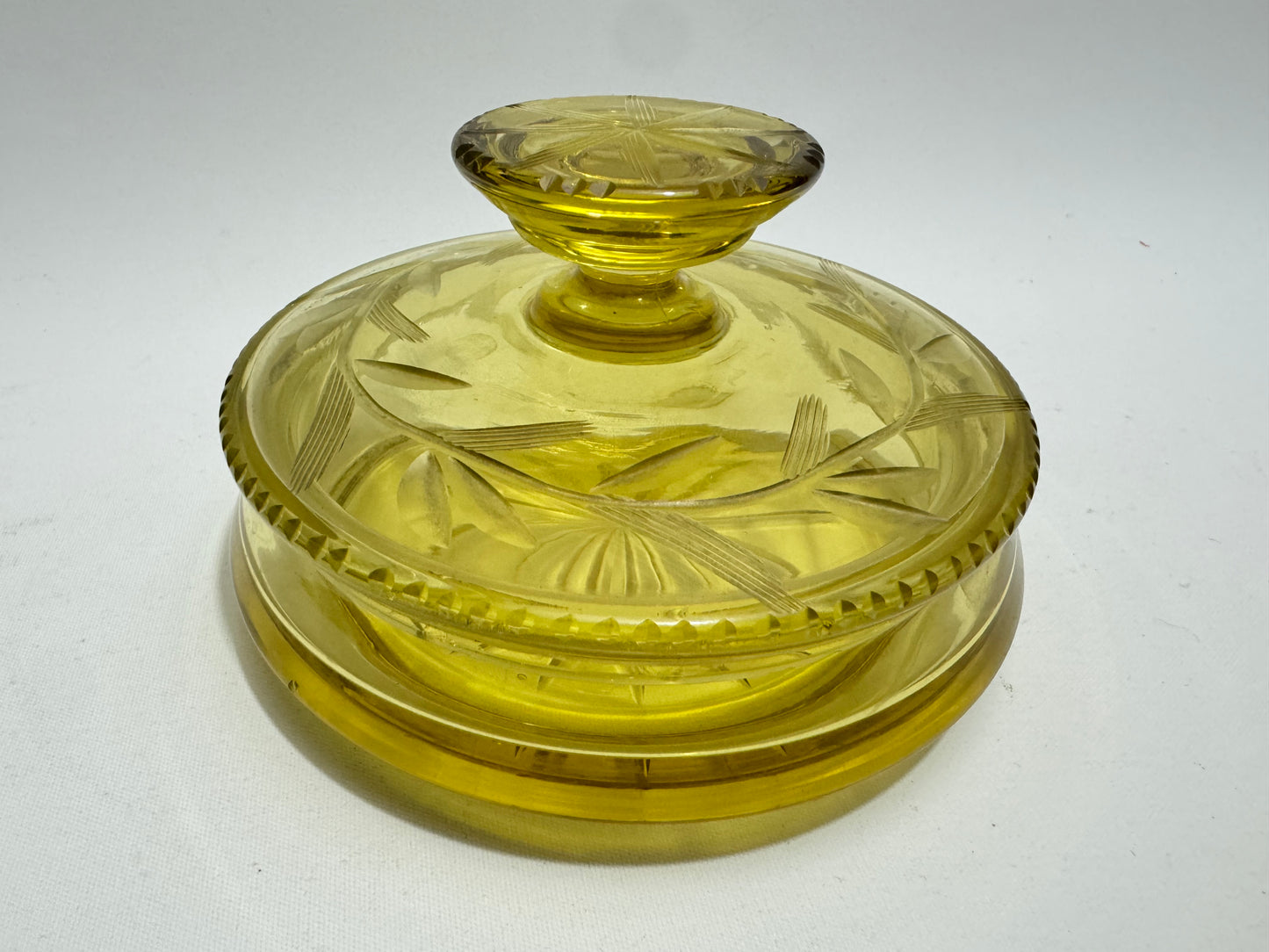 Etched Glass Lidded Trinket Dish | Vintage Retro |
