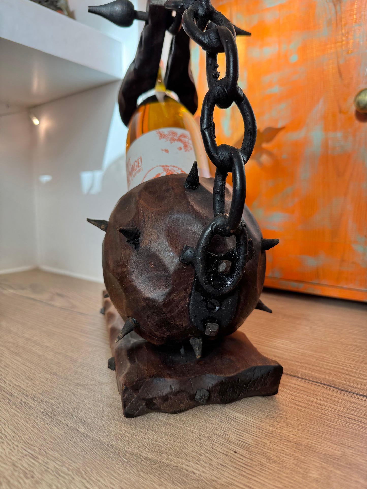 Brutalist Ball and Chain Wine Bottle Holder | Medieval Gothic Style | Vintage Retro Mid Century |