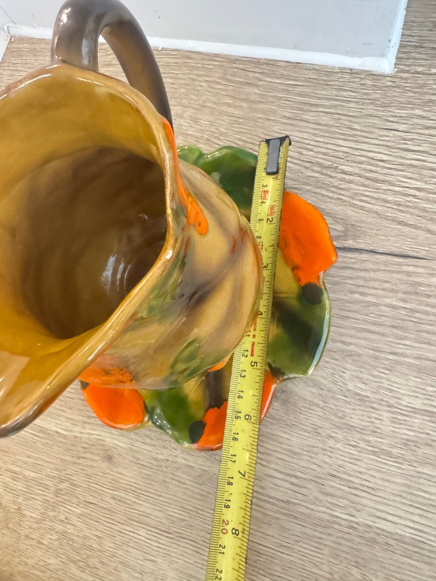 Autumn Leaves Ceramic Pitcher Jug with Saucer | Vintage Retro | Farmhouse Cottagecore |