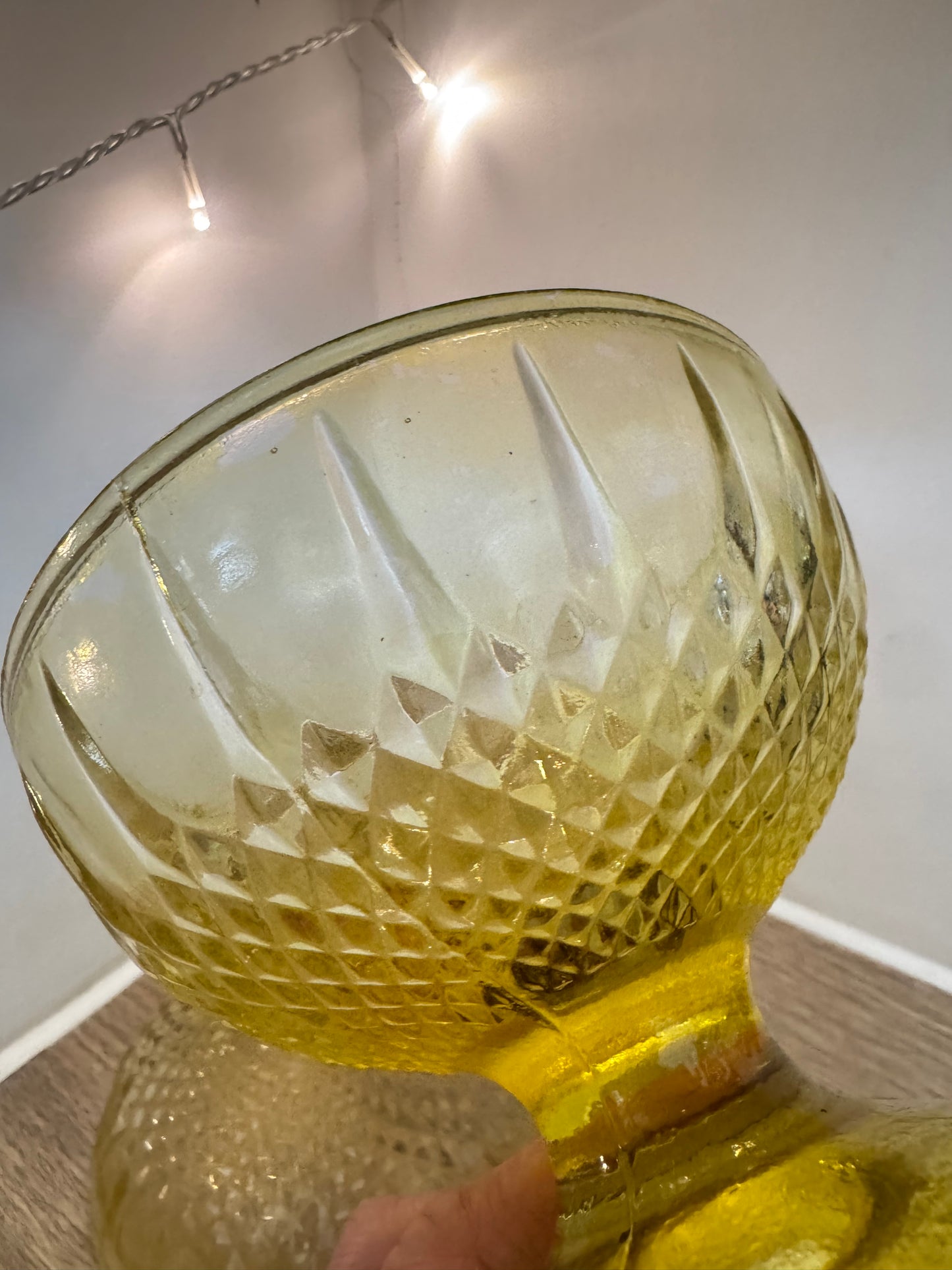 Yellow Glass Lidded Pedestal Bon Bon Dish | Vintage Retro Candy Dish
