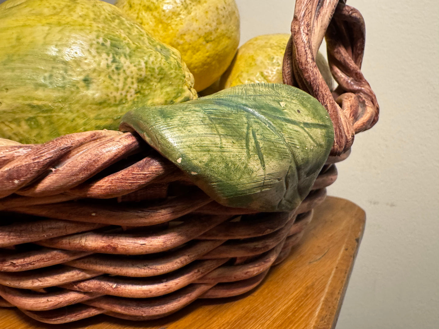 Ceramic Lemon Basket Handmade Portugal Signed Alcobaca Lifesize | Vintage Retro Decor |