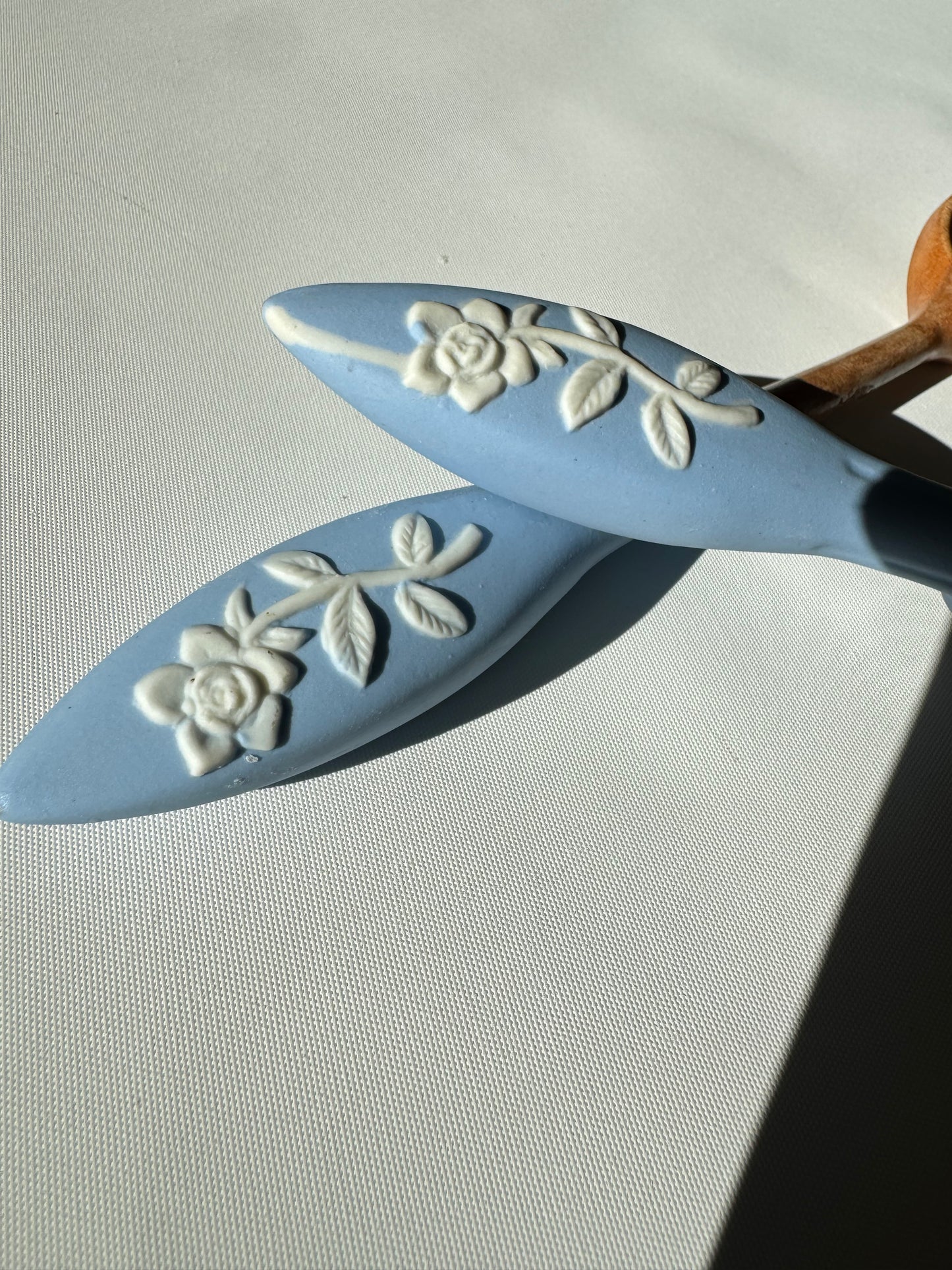 Wooden Salad Spoon & Fork with Ceramic Handles | Vintage Retro Kitchenalia | Serveware |