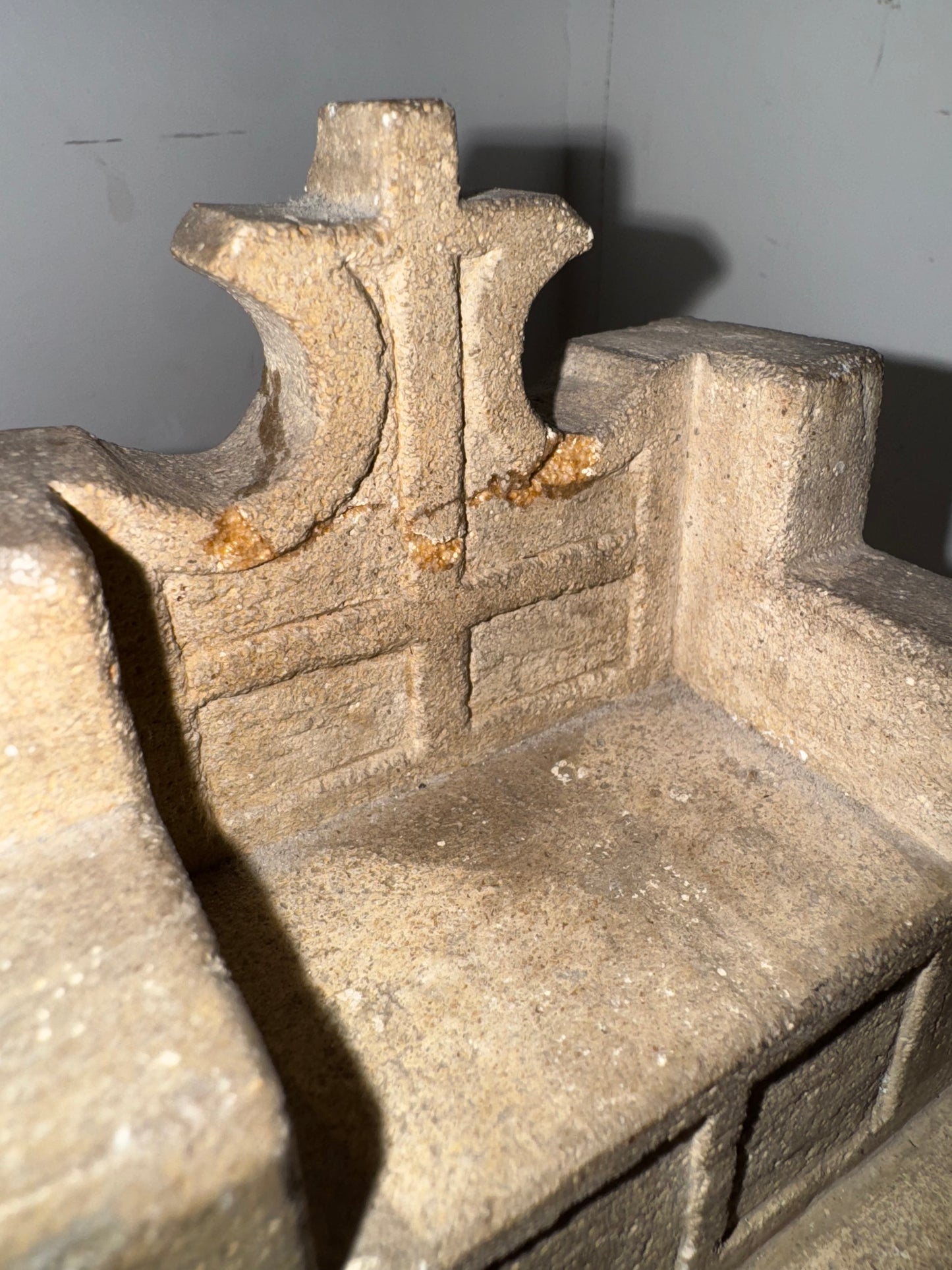 St Luke’s Deptford Stone Chair Ornament on Wooden Base | 1960 | Catholic Holy Decor | Gothic |