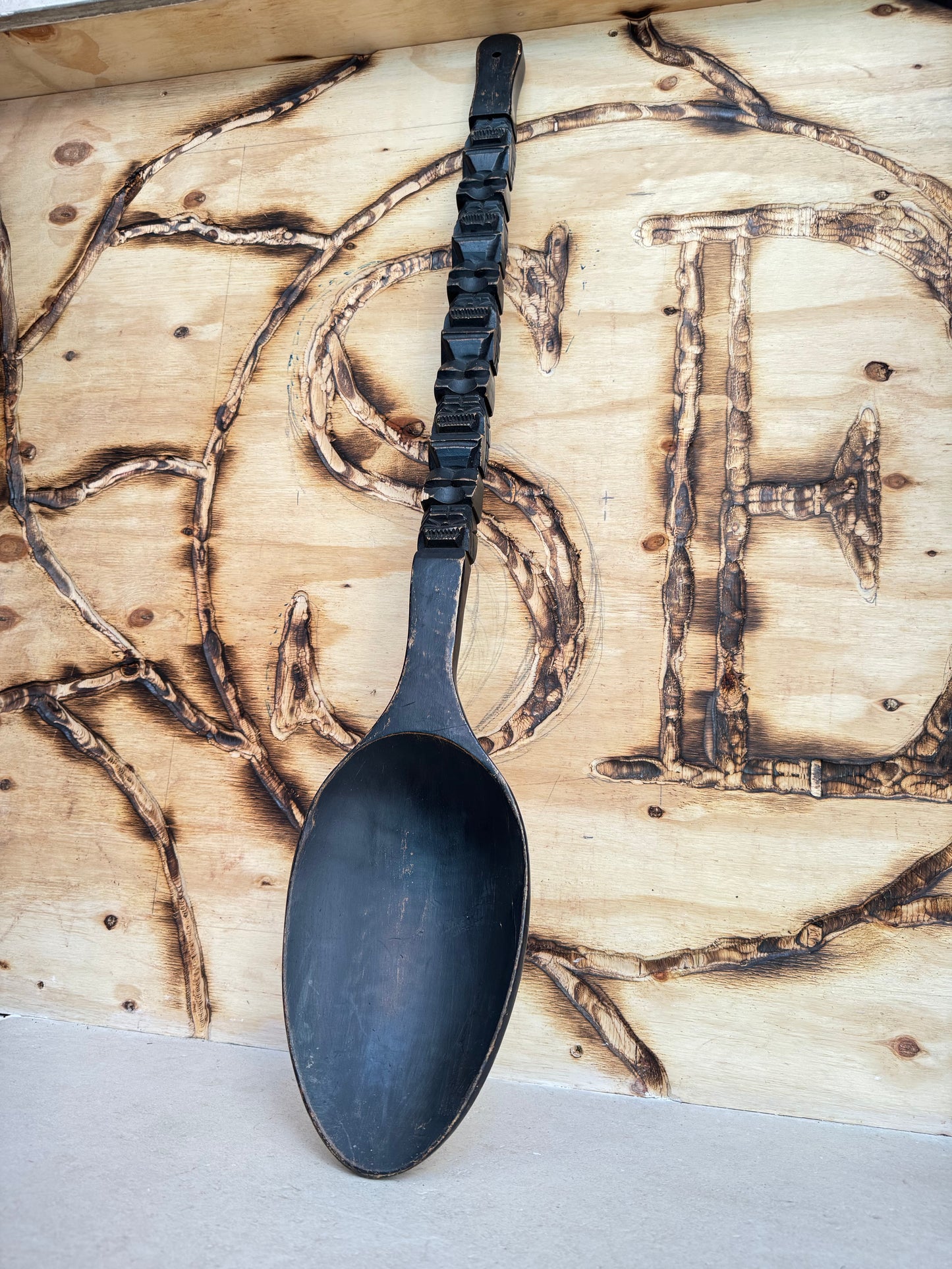 Oversized Hand-Carved Decorative Spoon | Tribal Totem Style | Quirky Unique |