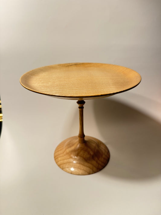 Handmade Ash Wood Pedestal Platter/Bowl | Dinner Party Serveware | Vintage Retro | Scandi | MCM Mid Century |