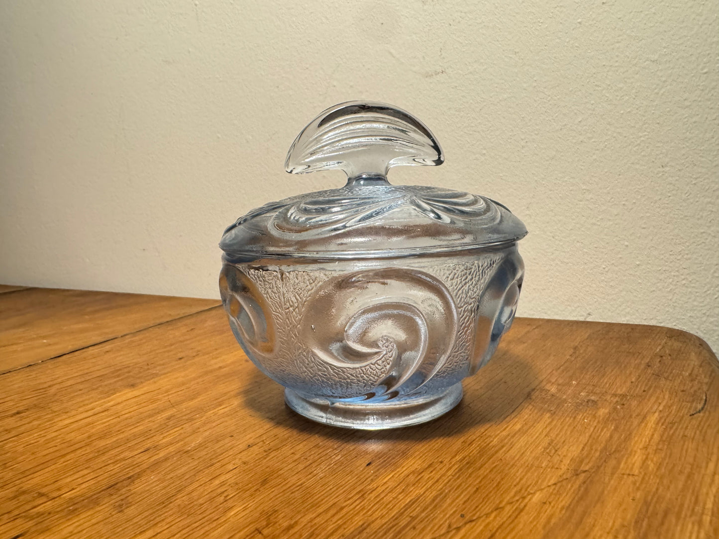 Small Pressed Glass Trinket Vanity Dish with Lid | Art Deco Vintage Retro |