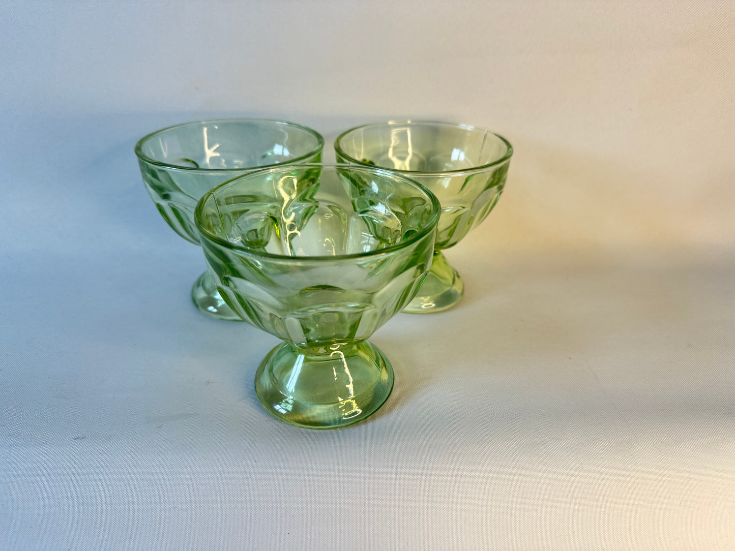 Green Depression Glass Sundae Dessert Bowls | Set of 3 | Vintage Retro |