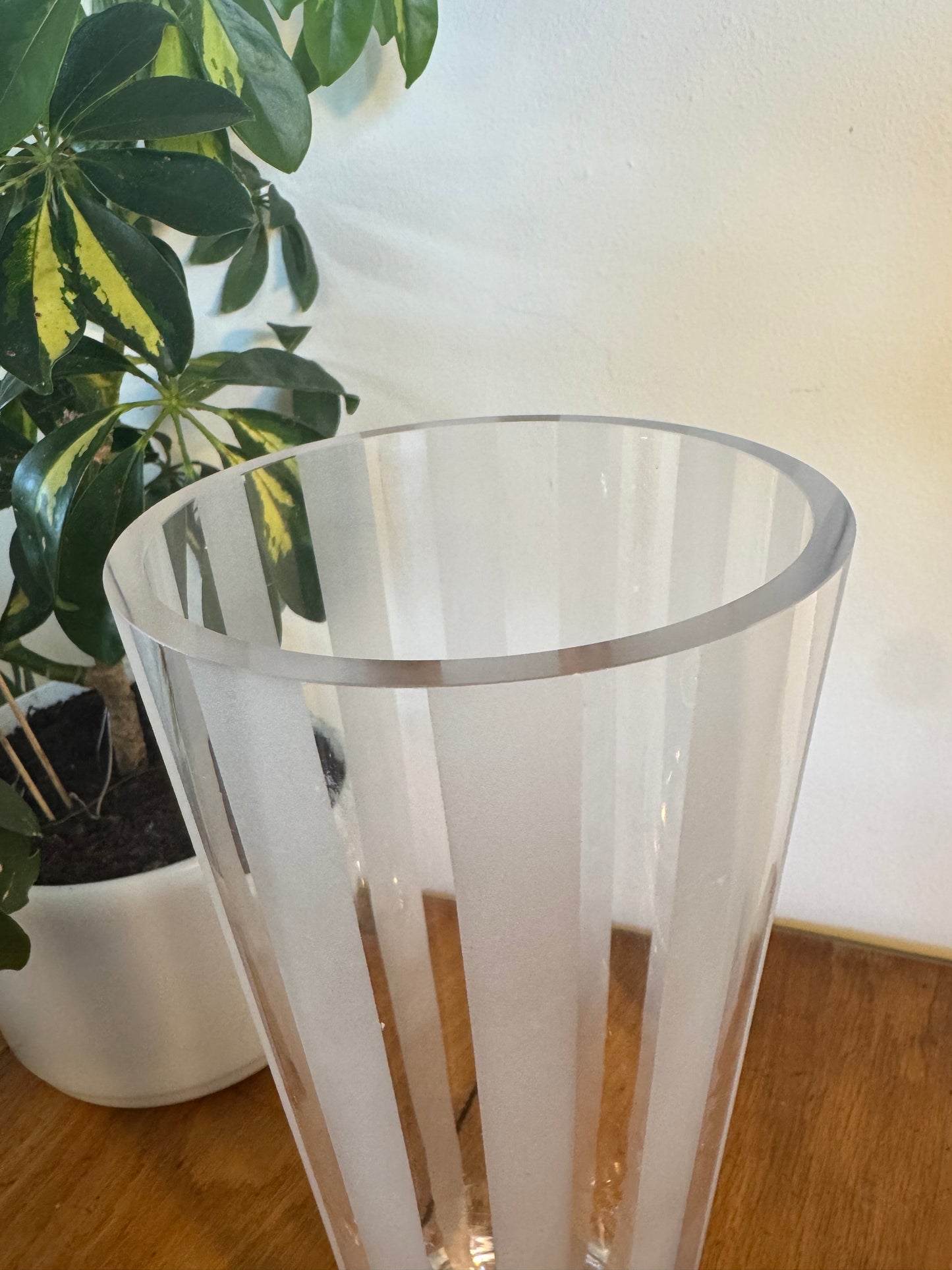 Clear Frosted Stripe Glass Vase | Vintage Retro |
