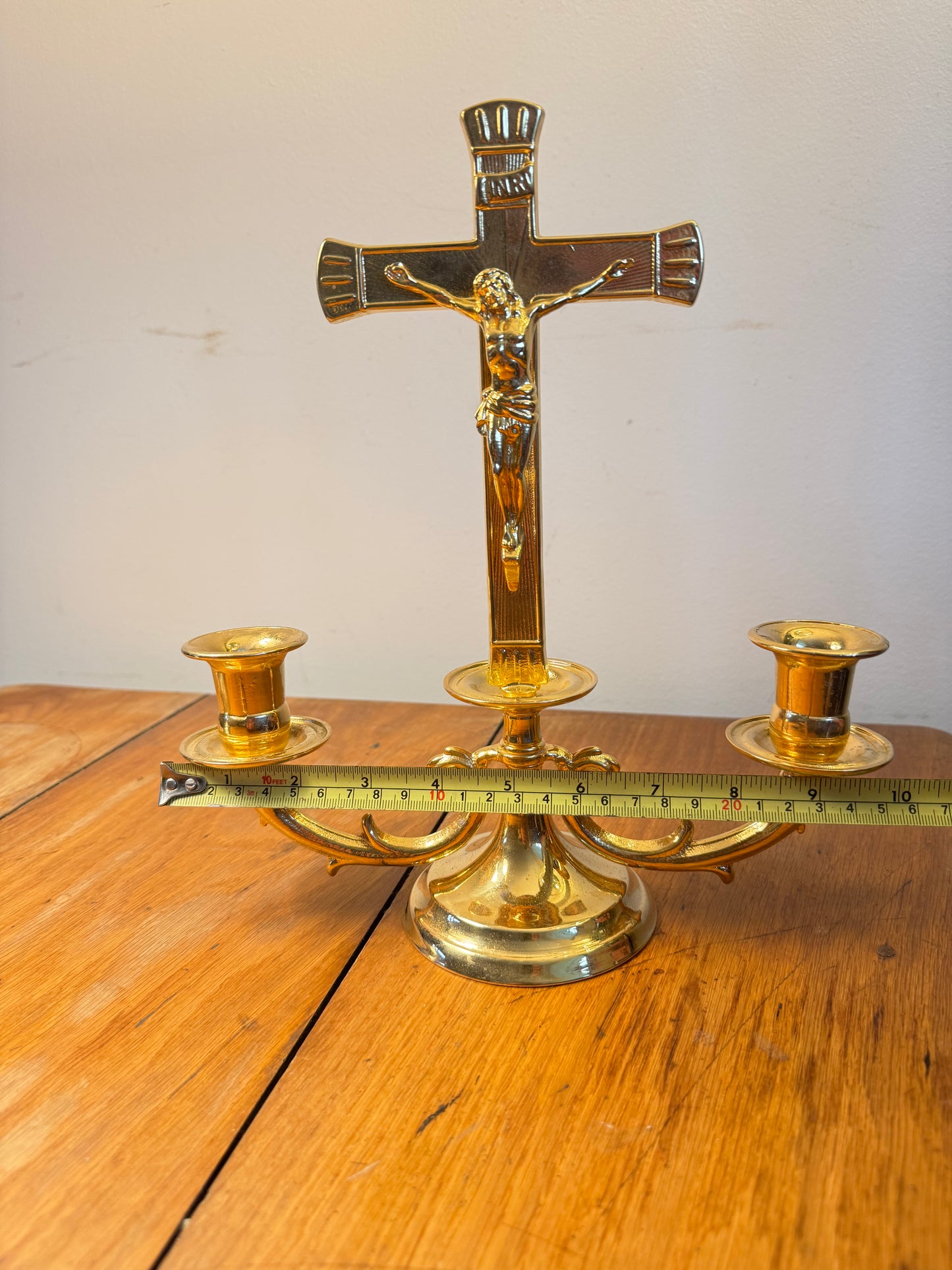 Gold Altar Candelabrum | Religious Crucifix Double Candelabra | Home Decor |