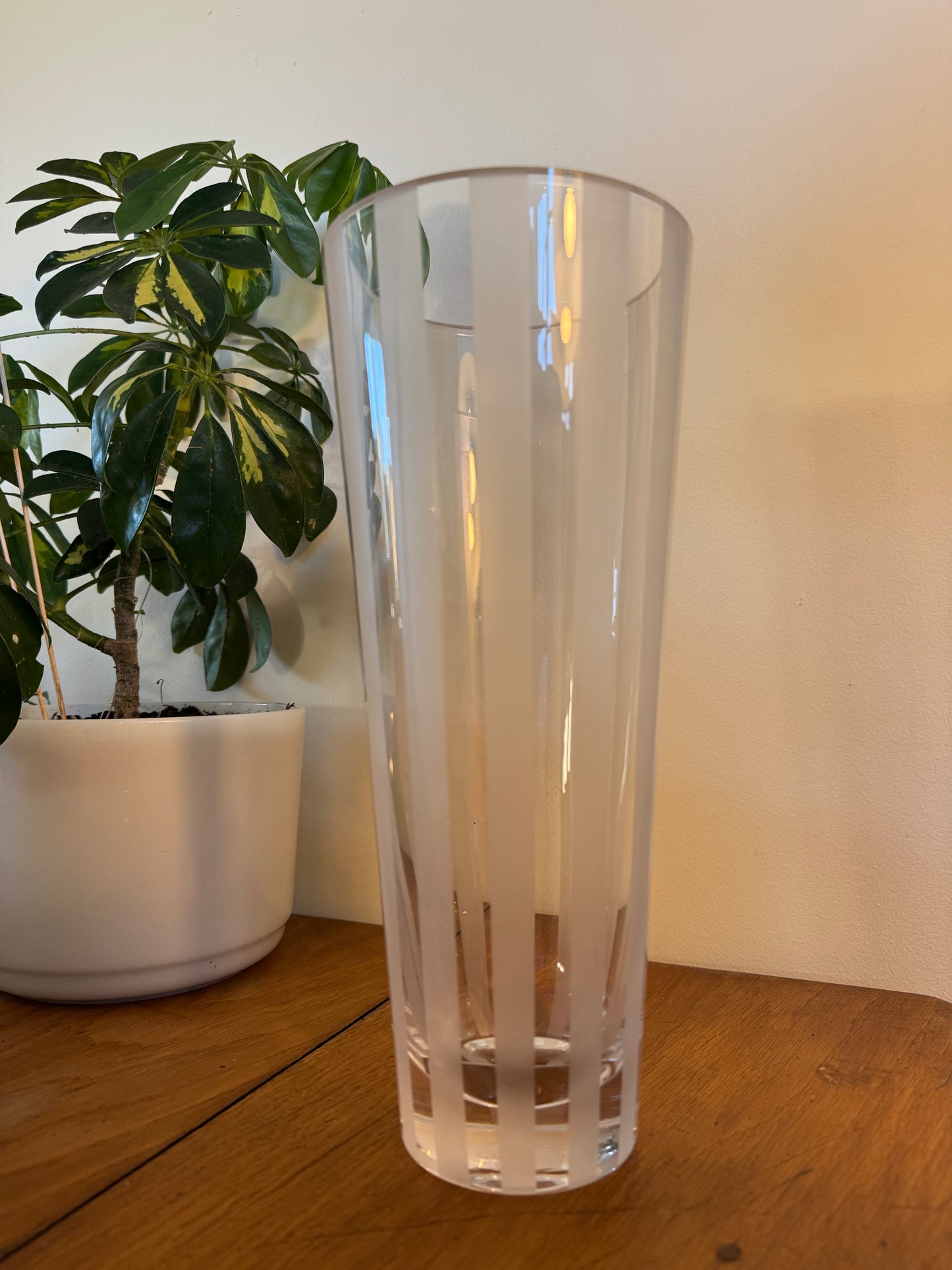 Clear Frosted Stripe Glass Vase | Vintage Retro |