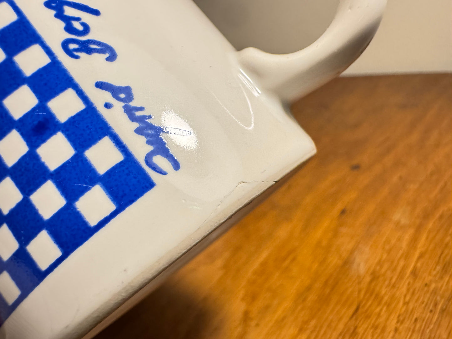Vintage 1980's Ingrid Berger Mug FPC Blue & White Check Ceramic Coffee / Tea | Retro | Made in England |