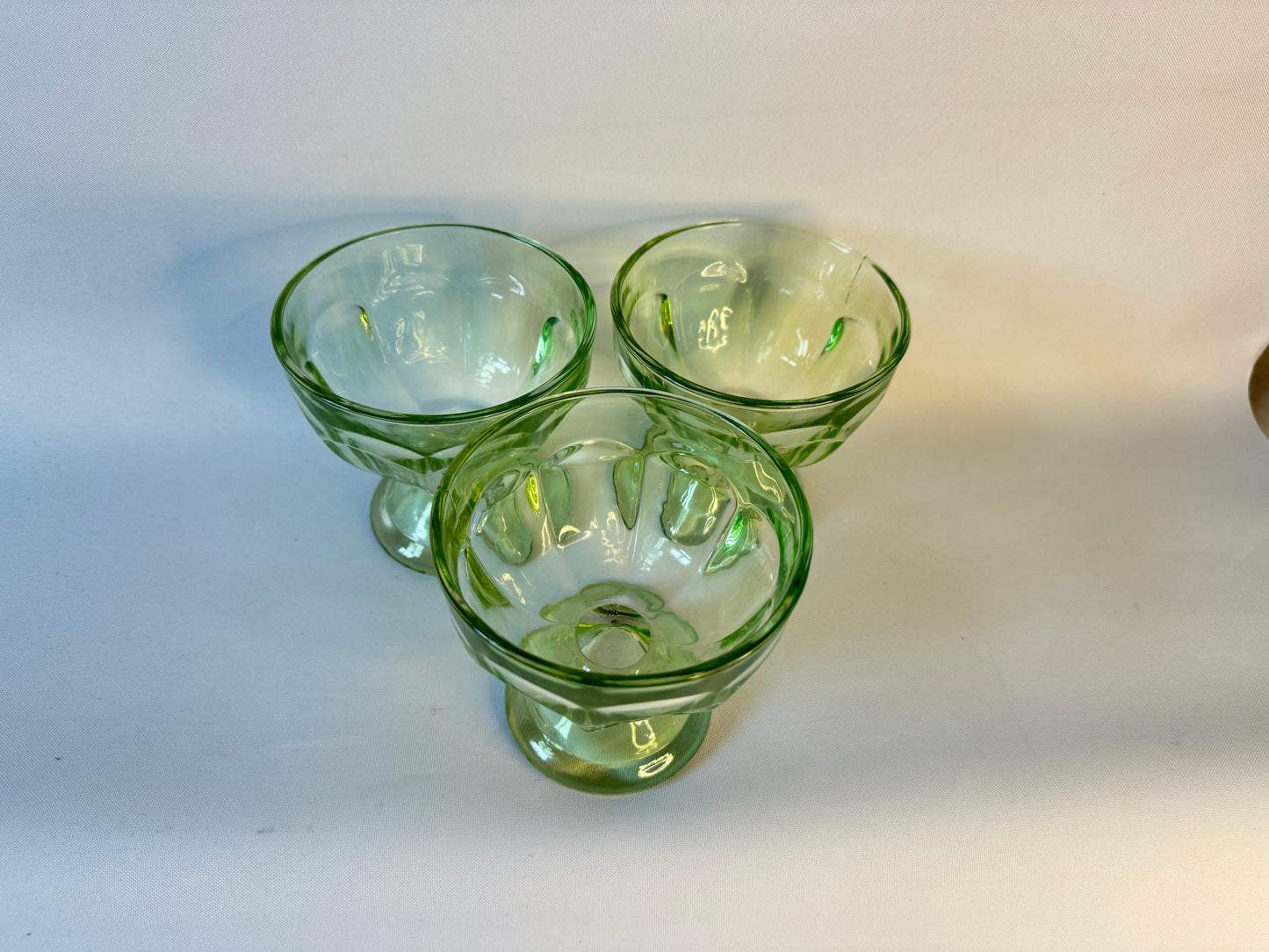 Green Depression Glass Sundae Dessert Bowls | Set of 3 | Vintage Retro |