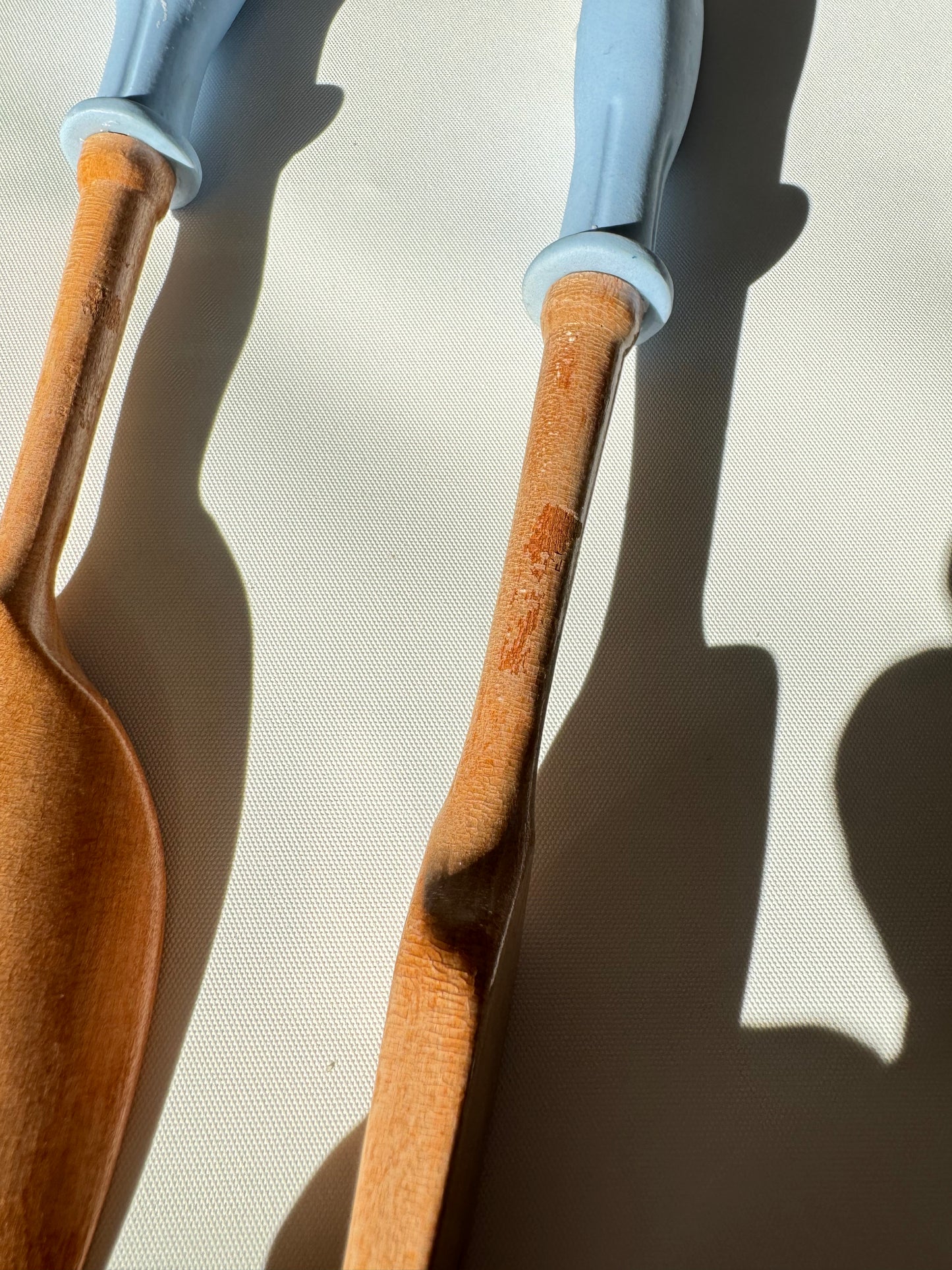 Wooden Salad Spoon & Fork with Ceramic Handles | Vintage Retro Kitchenalia | Serveware |