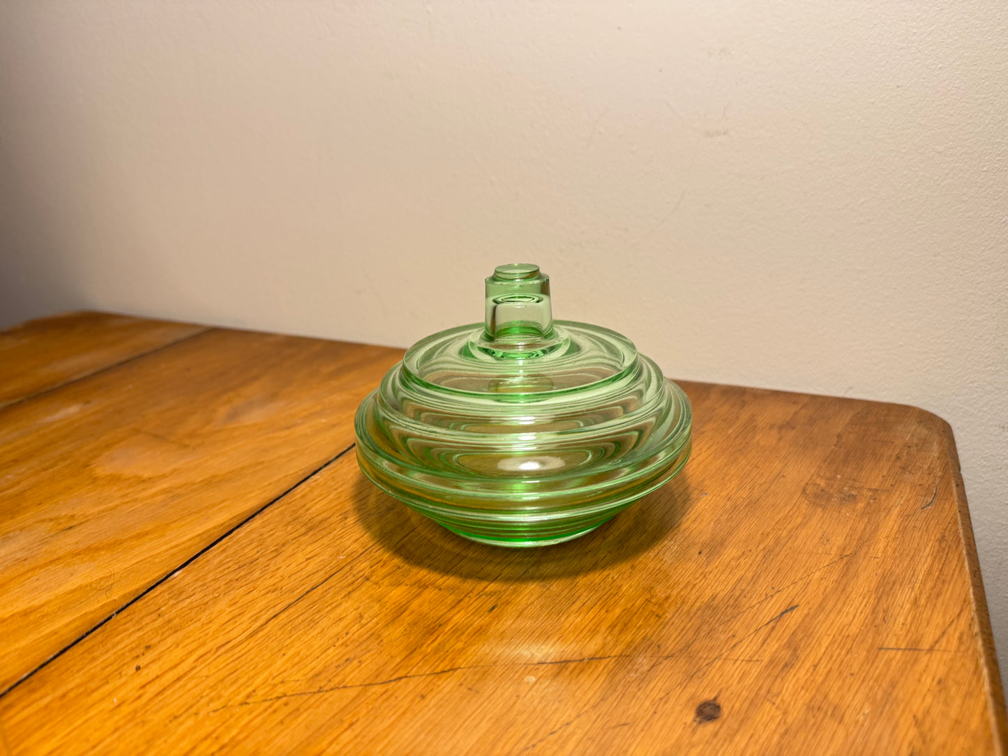 Green Glass Lidded Trinket Dish | Vintage Retro | Quirky Unusual |