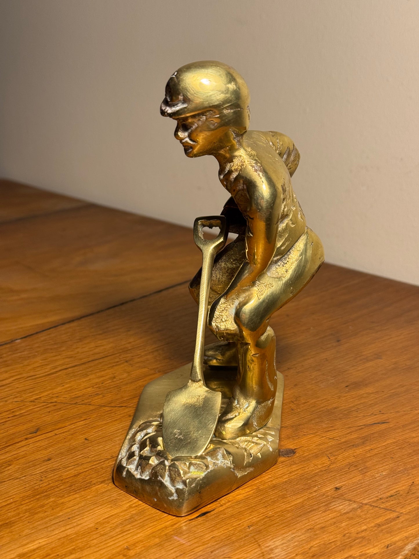 Solid Brass Coal Miner Figure with Removable Shovel