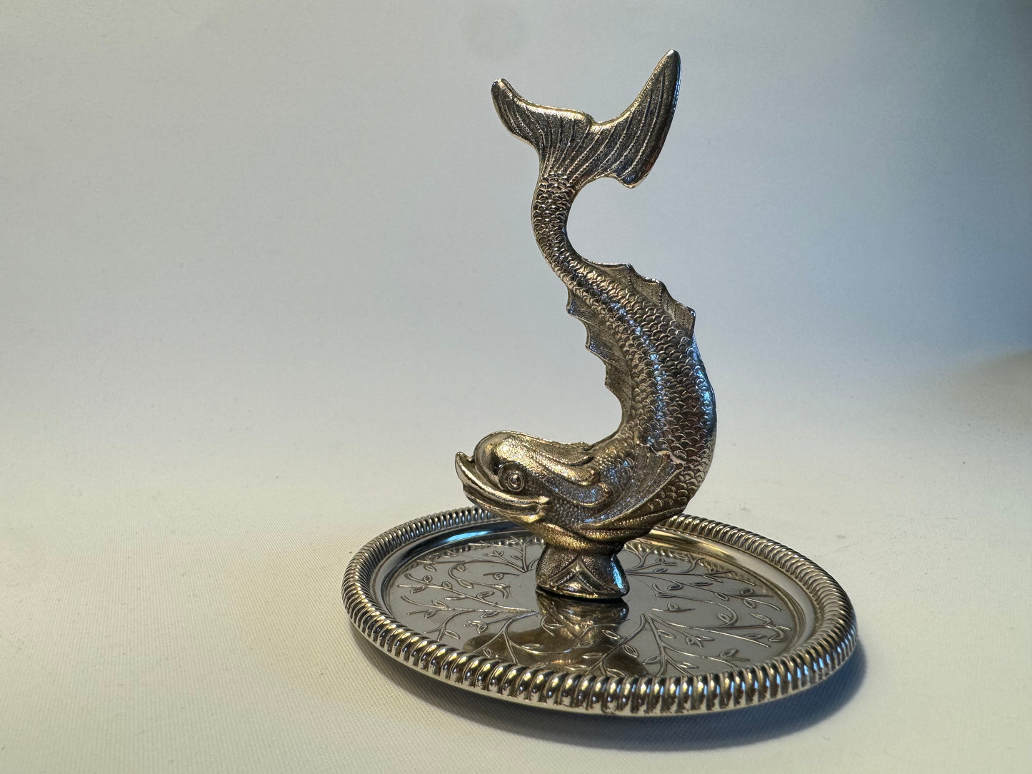 Silver Trinket Dish with Dolphin | Vintage Antique Style | Ring & Jewellery Dish | Zodiac Plate of England |