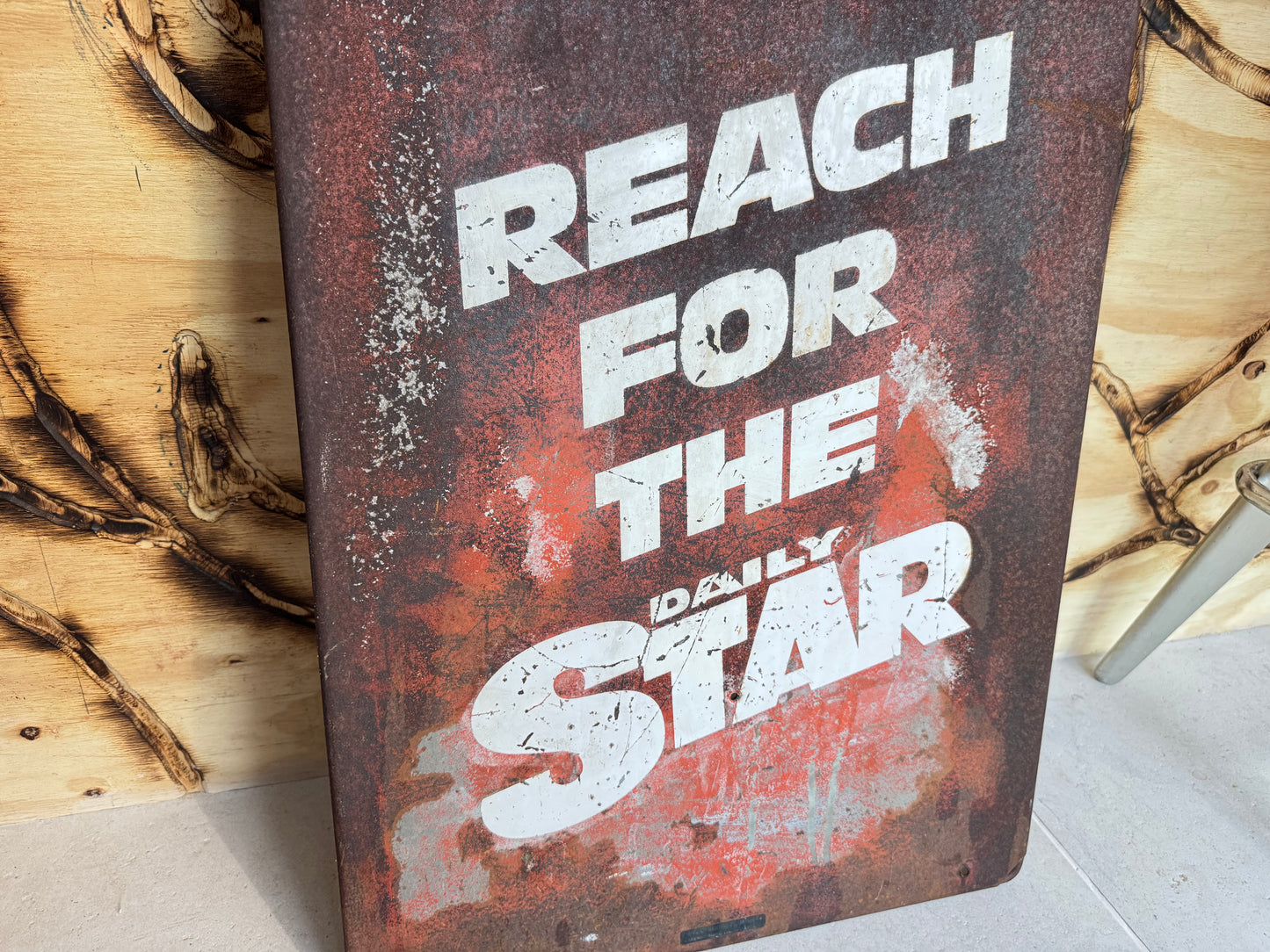 Large Daily Star Newspaper Advertising Metal Sign | Weathered Distressed | Vintage Retro | Reach For The Daily Star |