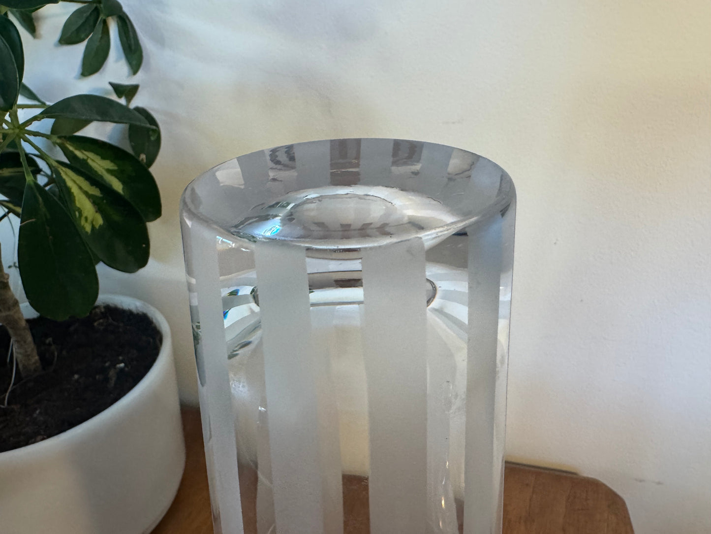 Clear Frosted Stripe Glass Vase | Vintage Retro |