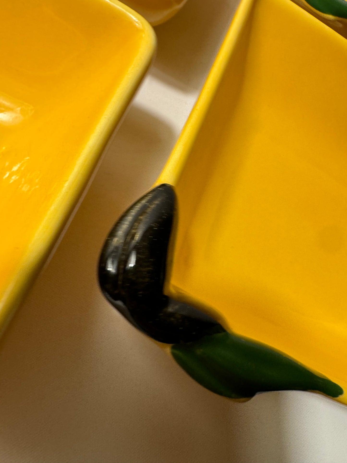 Silea Yellow Serving Bowls with Olive Design | Vintage Retro | Serveware Dinner Party | Made in France |