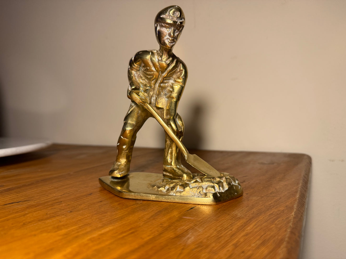 Solid Brass Coal Miner Figure with Removable Shovel