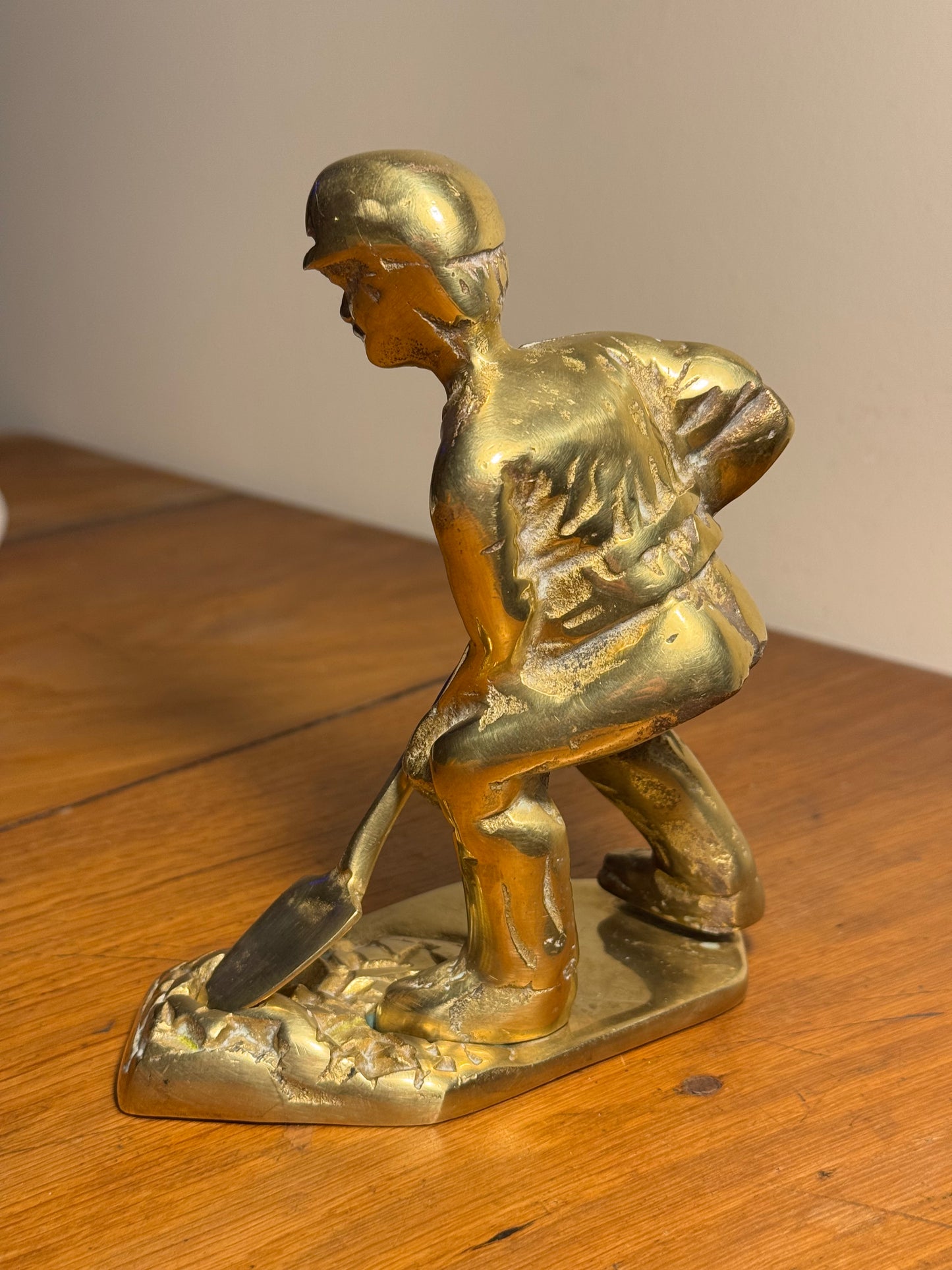 Solid Brass Coal Miner Figure with Removable Shovel