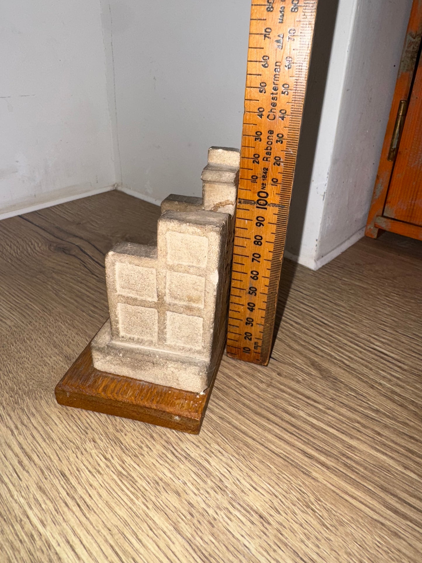 St Luke’s Deptford Stone Chair Ornament on Wooden Base | 1960 | Catholic Holy Decor | Gothic |