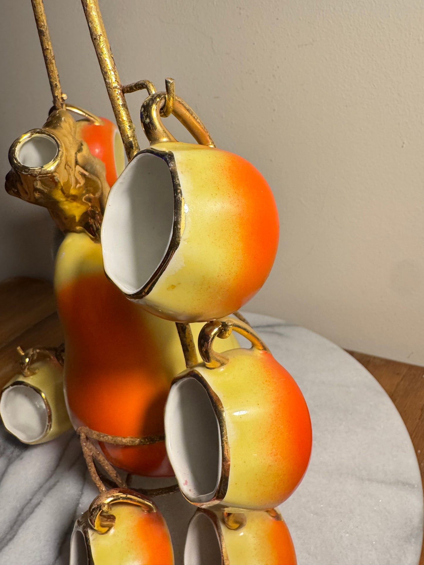 French Pear Liqueur Decanter Set with Stand & Cup Holder | Vintage Retro Quirky Barware |