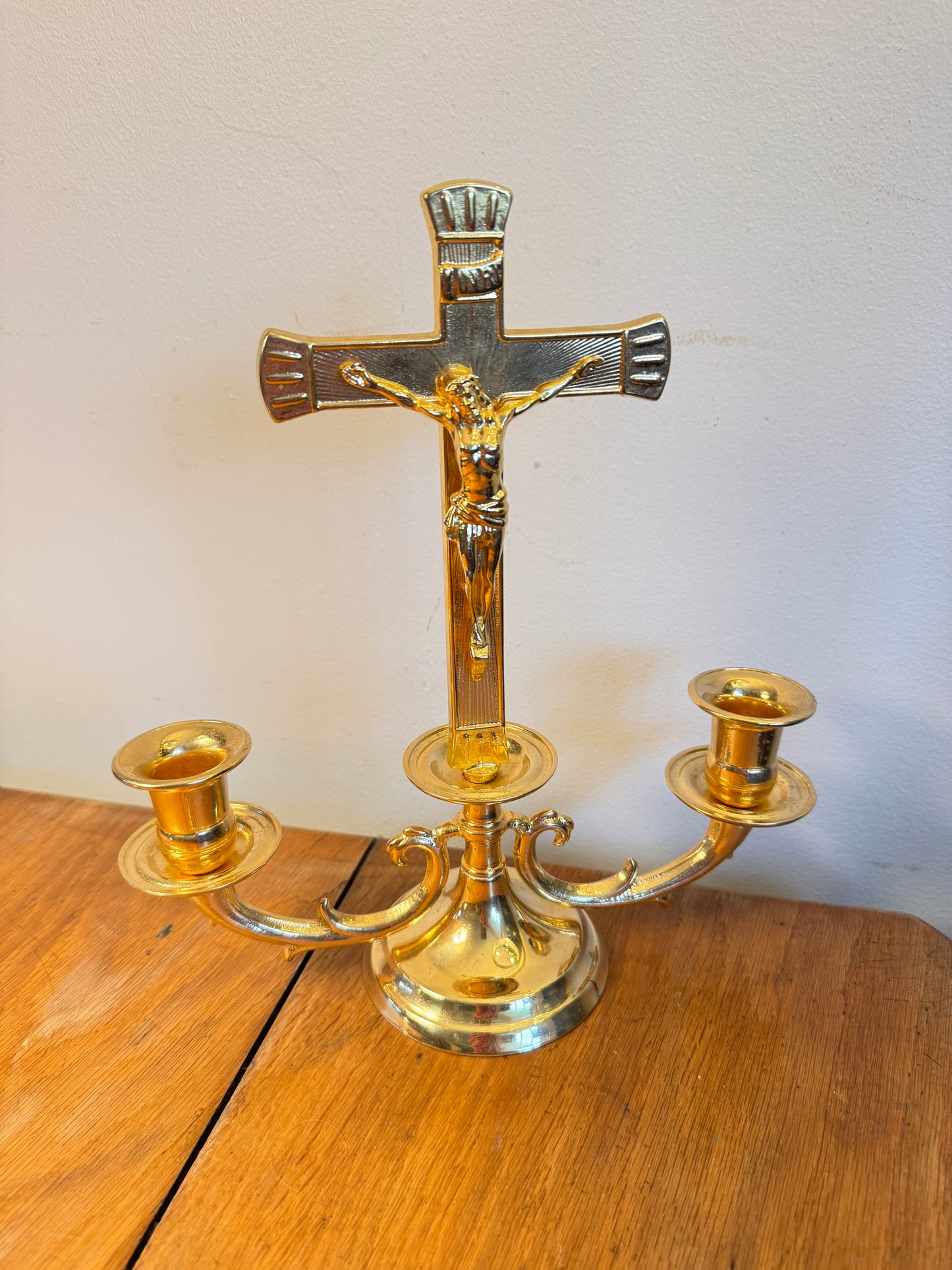 Gold Altar Candelabrum | Religious Crucifix Double Candelabra | Home Decor |
