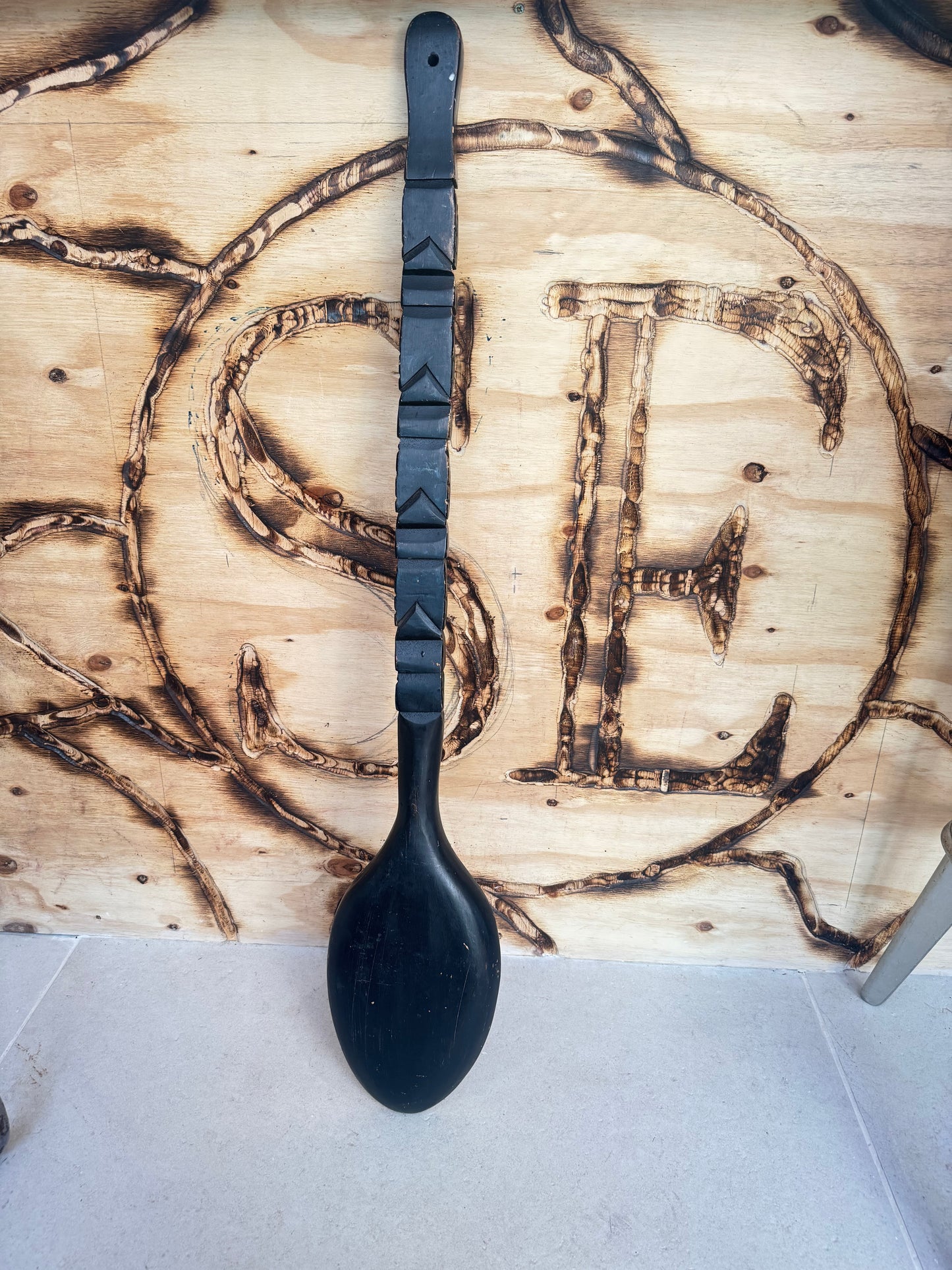 Oversized Hand-Carved Decorative Spoon | Tribal Totem Style | Quirky Unique |