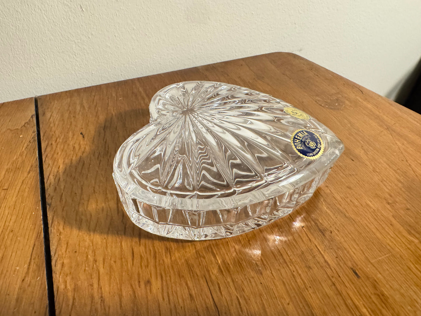 Bohemia Crystal Heart Shaped Lidded Trinket Dish | Vintage Retro |