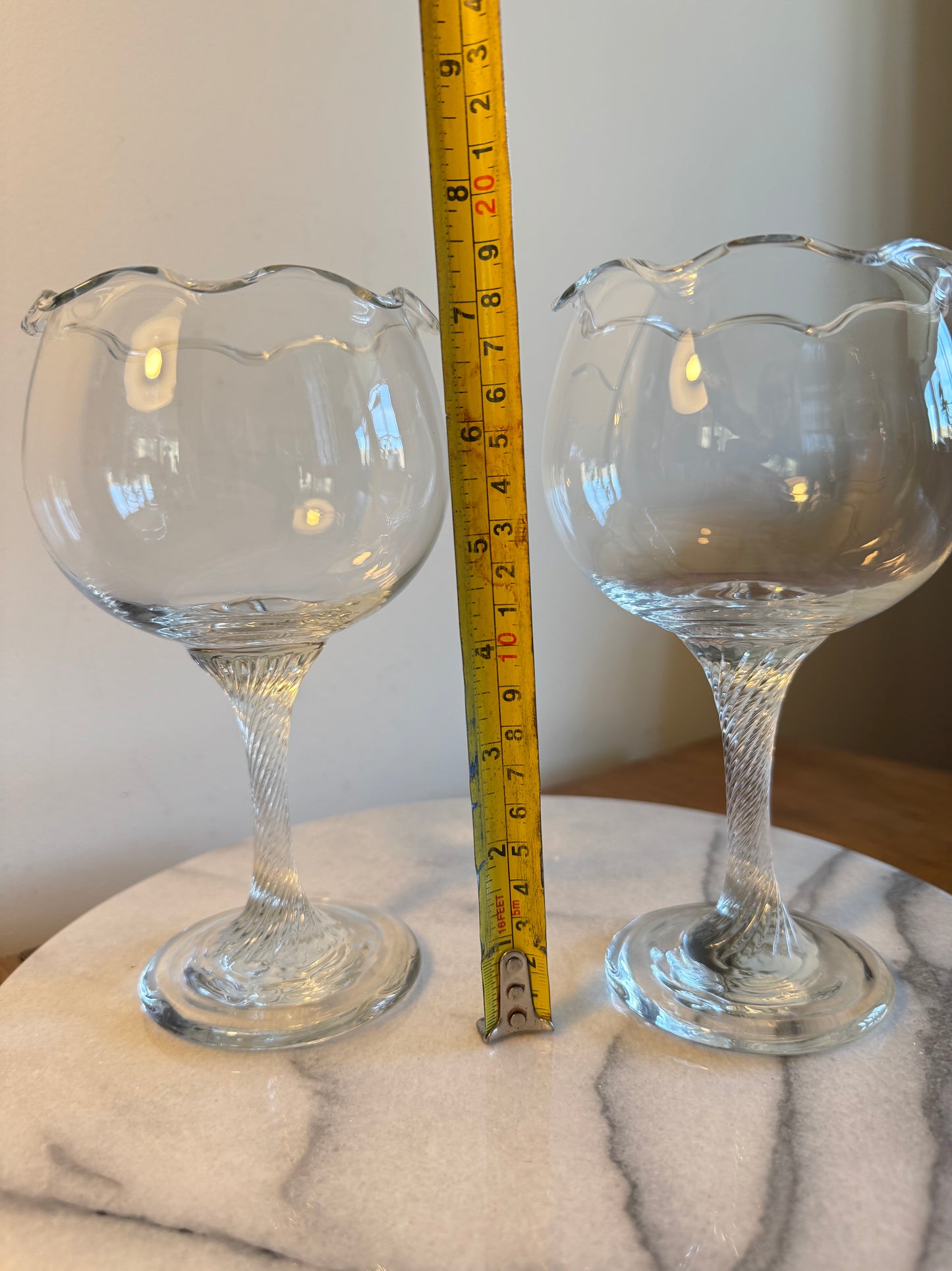 Pair of Twisted Stem Gin Glasses | Scalloped/Flared Rim | Dessert Glass | Vintage Retro Barware |