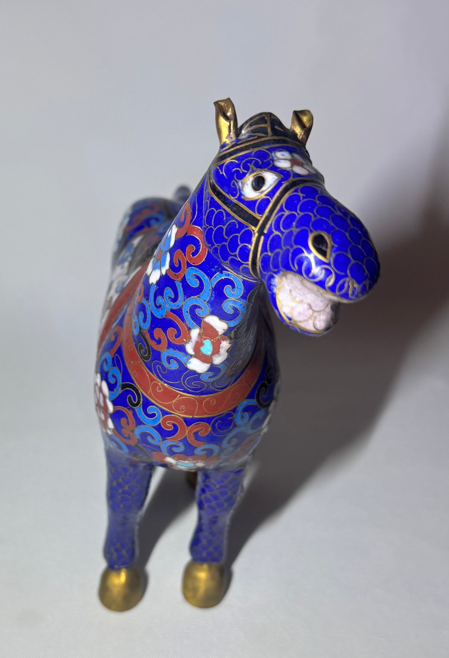 Blue Floral Cloisonné Horse