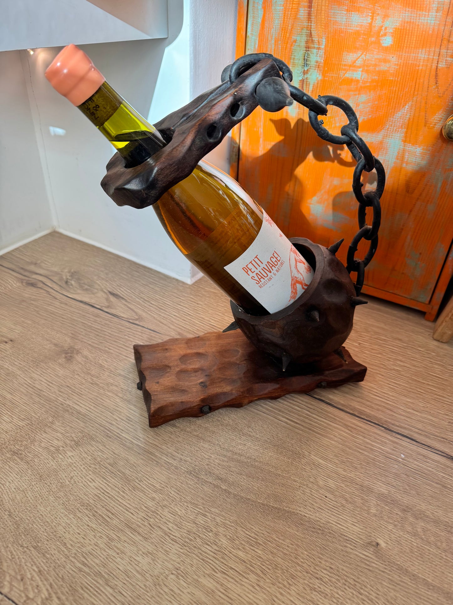 Brutalist Ball and Chain Wine Bottle Holder | Medieval Gothic Style | Vintage Retro Mid Century |