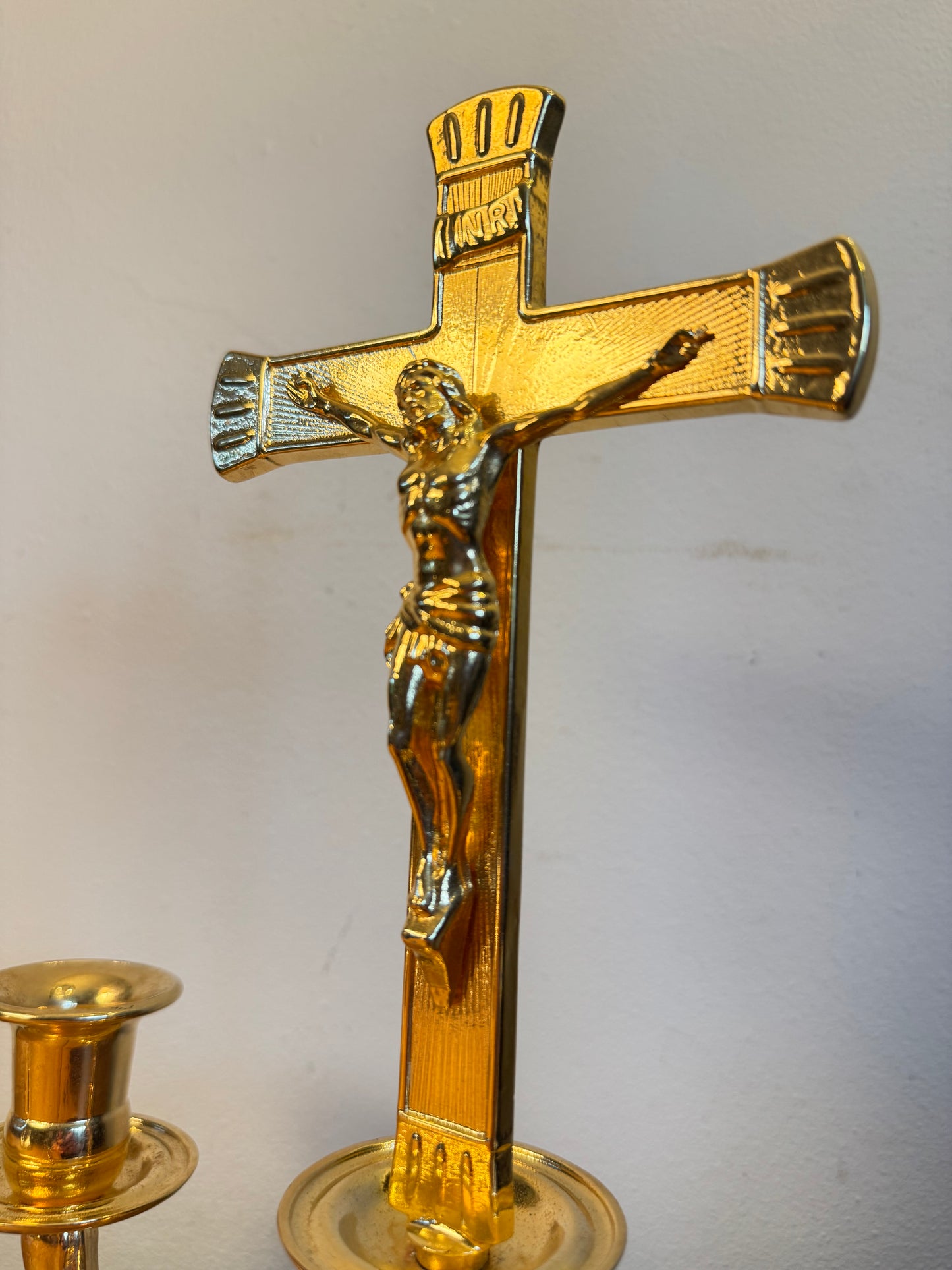 Gold Altar Candelabrum | Religious Crucifix Double Candelabra | Home Decor |