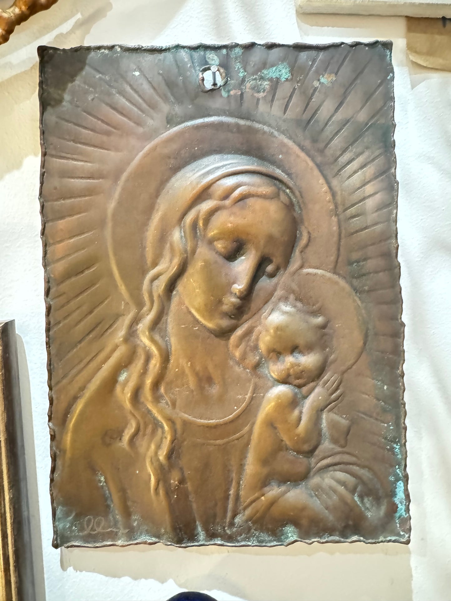Copper Icon Wall Hanging of Virgin Mary and Baby Jesus | Madonna & Child Plaque | Studio Cellini Italy |