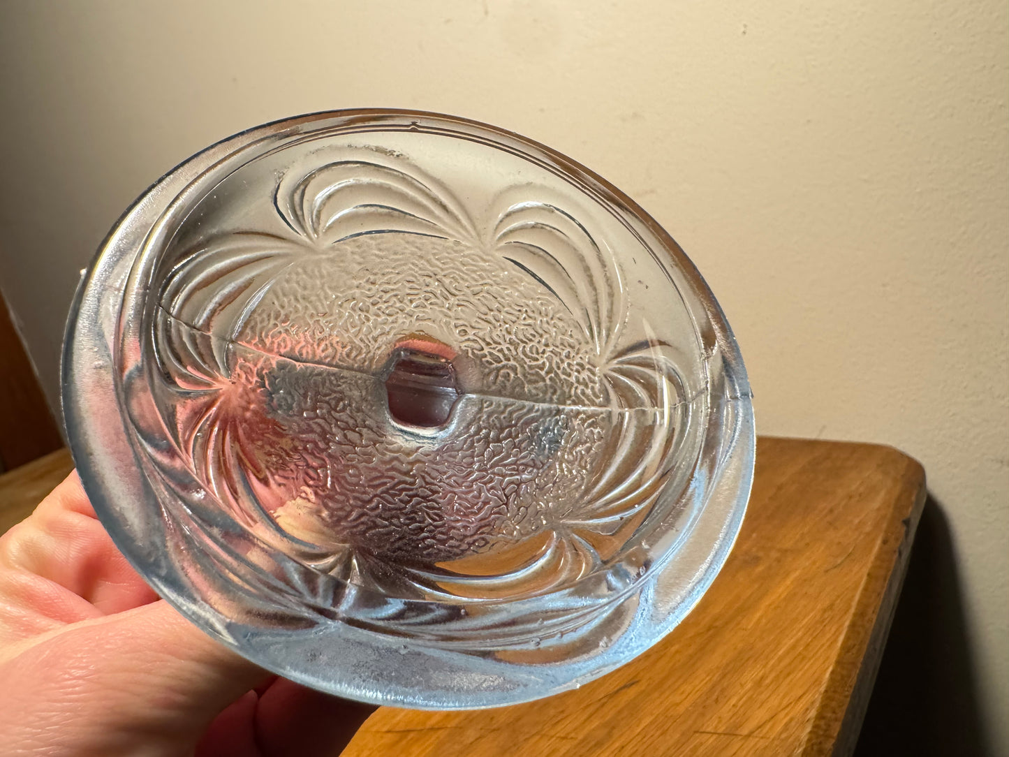 Small Pressed Glass Trinket Vanity Dish with Lid | Art Deco Vintage Retro |