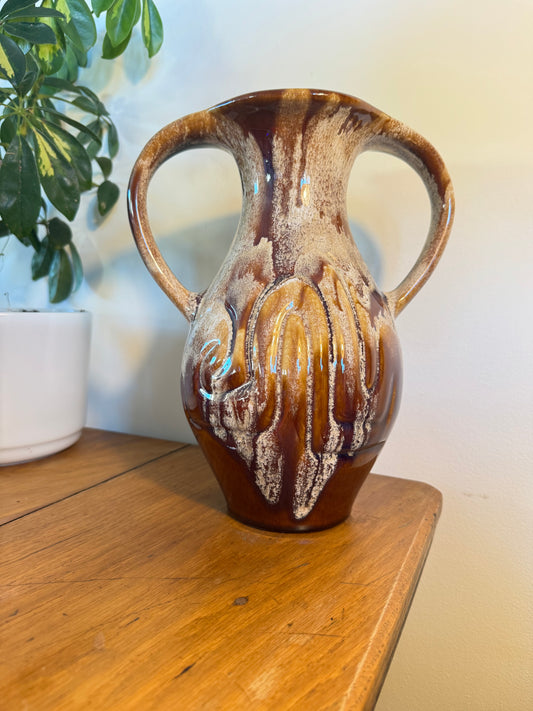 Large Ceramic Vase with Drip Glaze | Twin Double Handle | Vintage Retro Home decor |