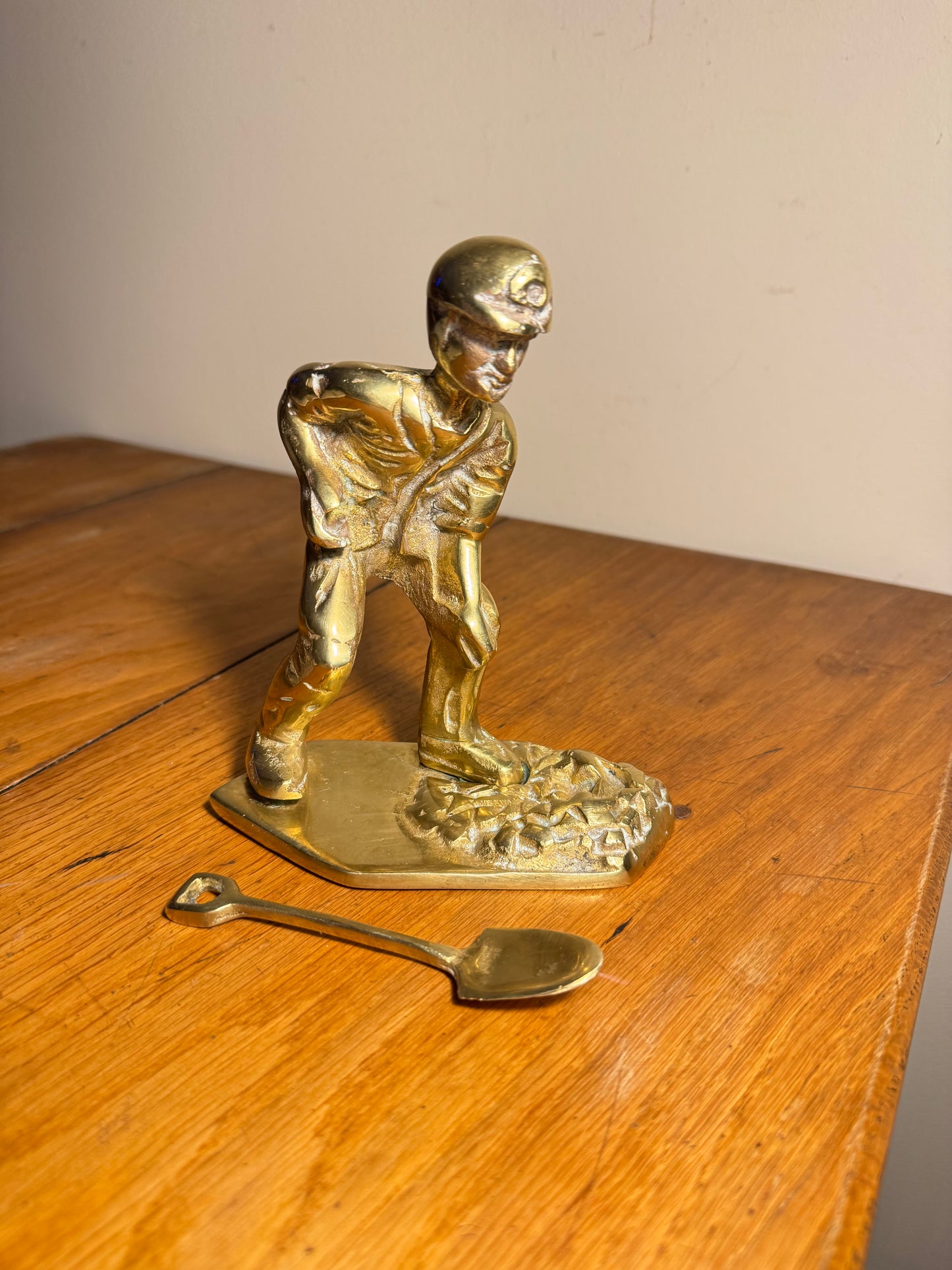 Solid Brass Coal Miner Figure with Removable Shovel