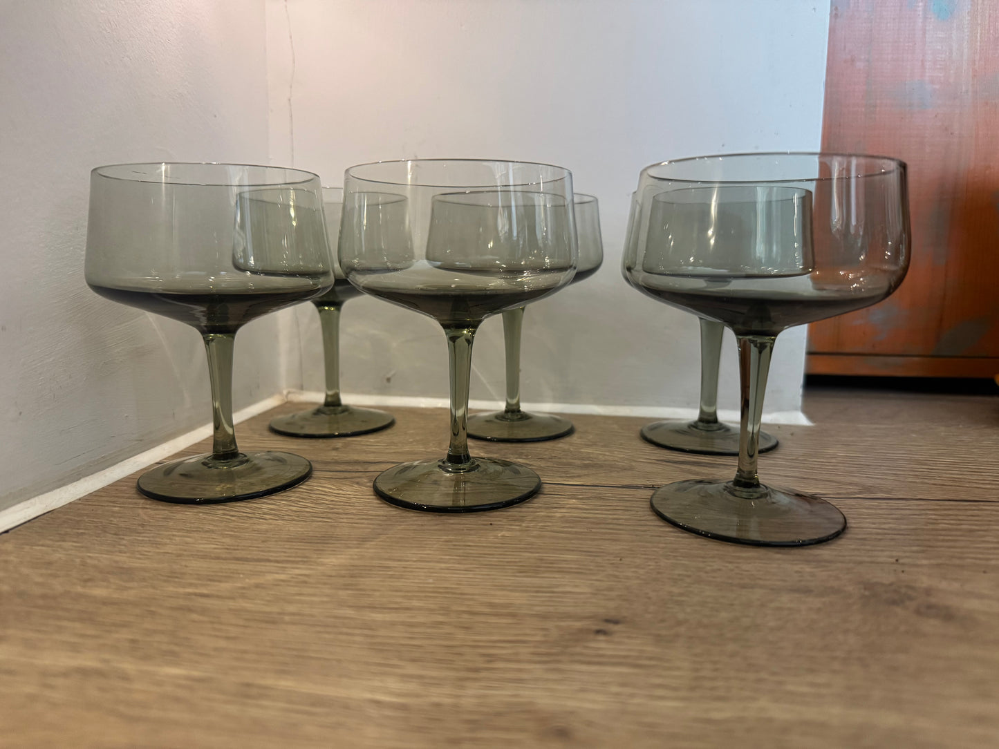 Set of 6 Smoked Cocktail Coupe Glasses | Vintage Retro Barware |
