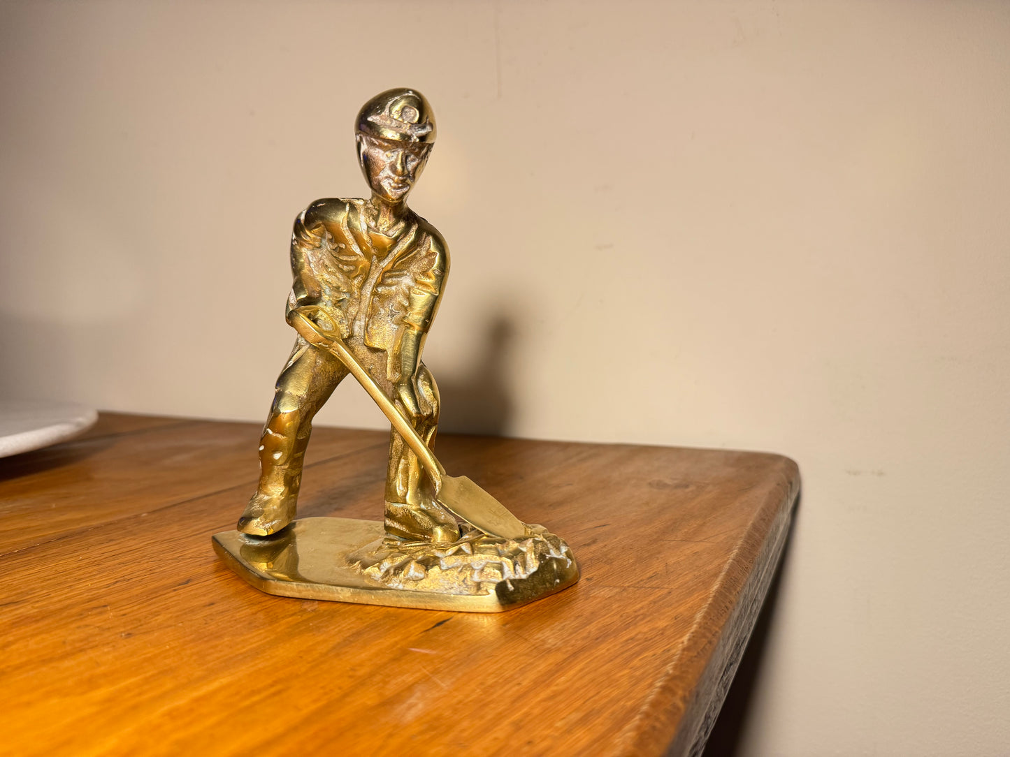 Solid Brass Coal Miner Figure with Removable Shovel