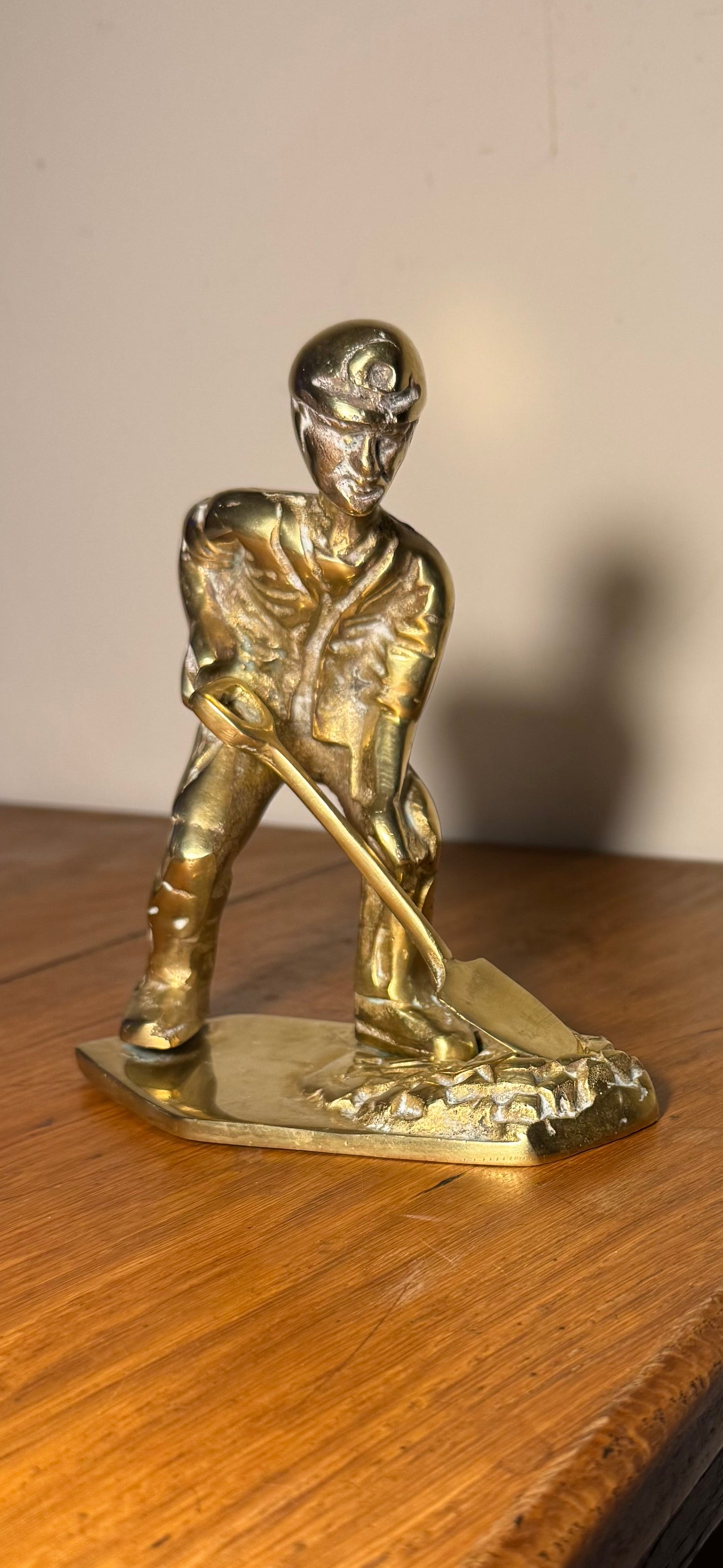 Solid Brass Coal Miner Figure with Removable Shovel