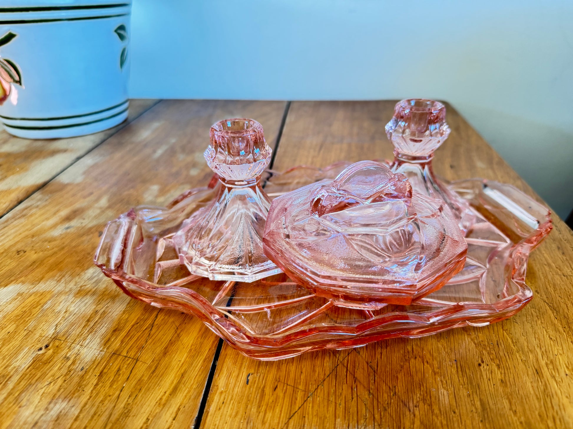 Pink Glass Vanity Set | Dressing Table | Retro Vintage Unique | The South East Emporium Pink Glass Vanity Set | Dressing Table | Retro Vintage Unique | The South East Emporium
