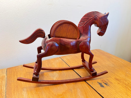 Wooden Rocking Horse Coaster Set | Vintage Tableware Decor |