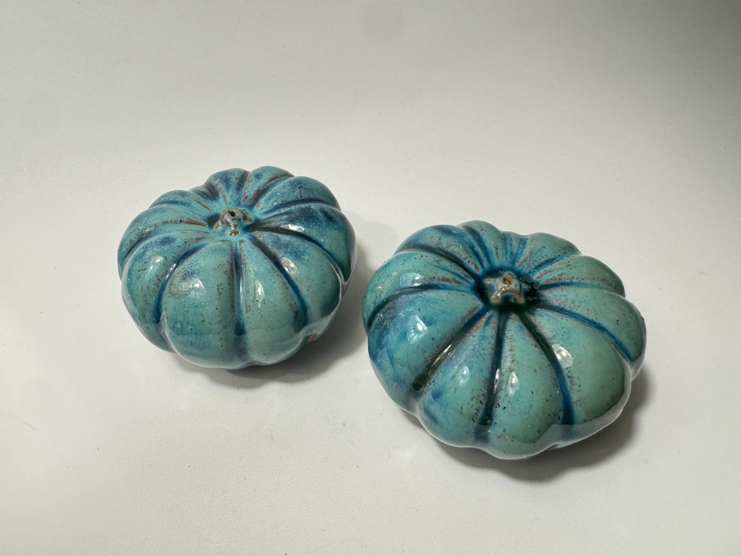 Stone Pumpkins with Blue & Turquoise Glaze | Handmade | Vintage Retro Quirky Decor | Halloween |