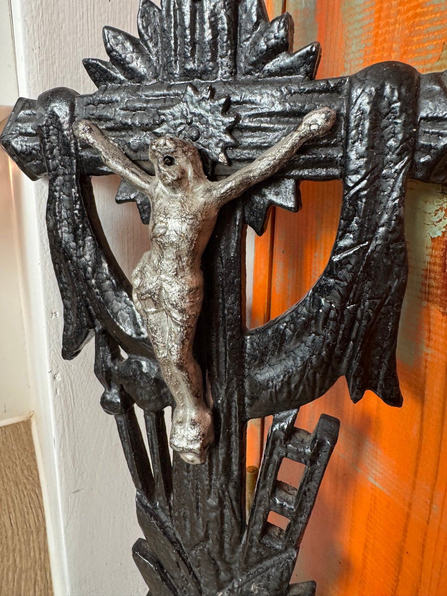 Religious Wooden Hand Carved Crucifix w/ Metal Jesus Inri  | Holy Catholic Home Decor | Antique Style |